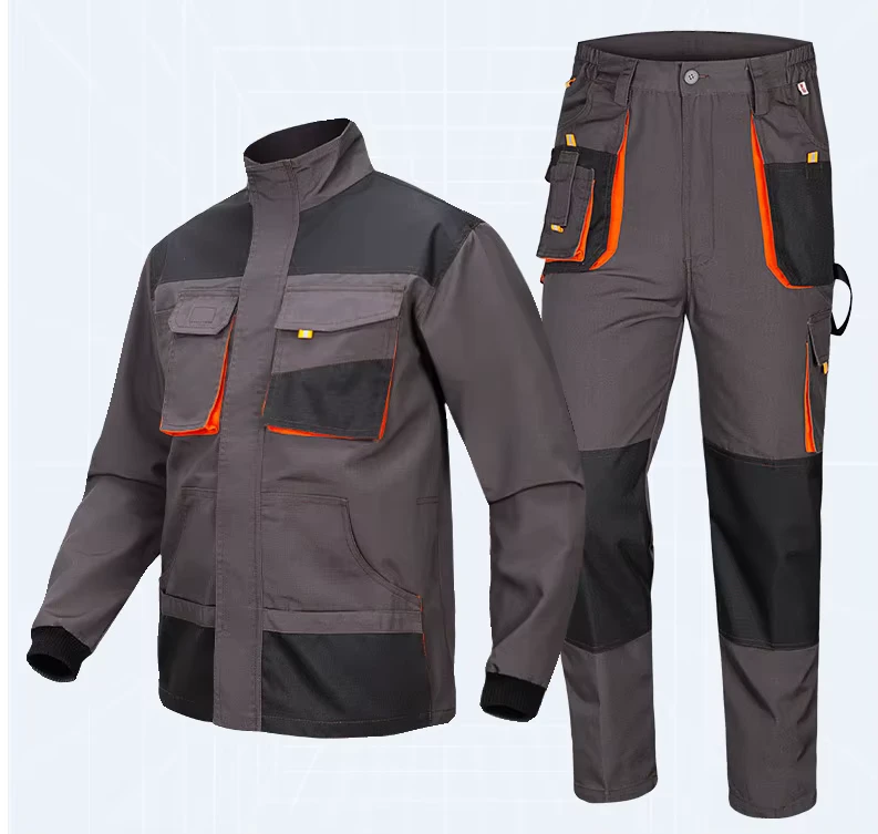 Workers Cotton Polyester Canvas Durable Knee Padded High Strength Durable Multi pockets Workwear Jacket Coat and Pants Uniforms