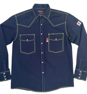 Workwear Fireproof Flame Resistant Cotton FR Jean Shirts with 150C 300C Heat Resistance Level D Protection Regular Fit