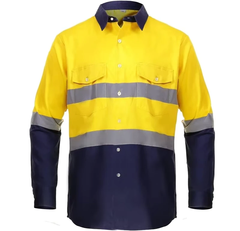 Workwear Long Sleeves Cotton Shirts Comfortable Hi Vis Reflective Safety Clothing Shirts
