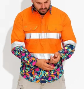 Workwear Polyester Cotton Drill Men Dustproof Safety Work Shirts Two Pockets Two Pcs Colar Uniform Work Shirt