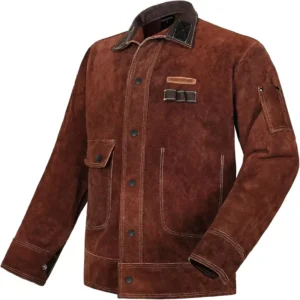 XL Leather Heavy-Duty Flame-Resistant Split Cowhide Welding Jacket for Men and Women