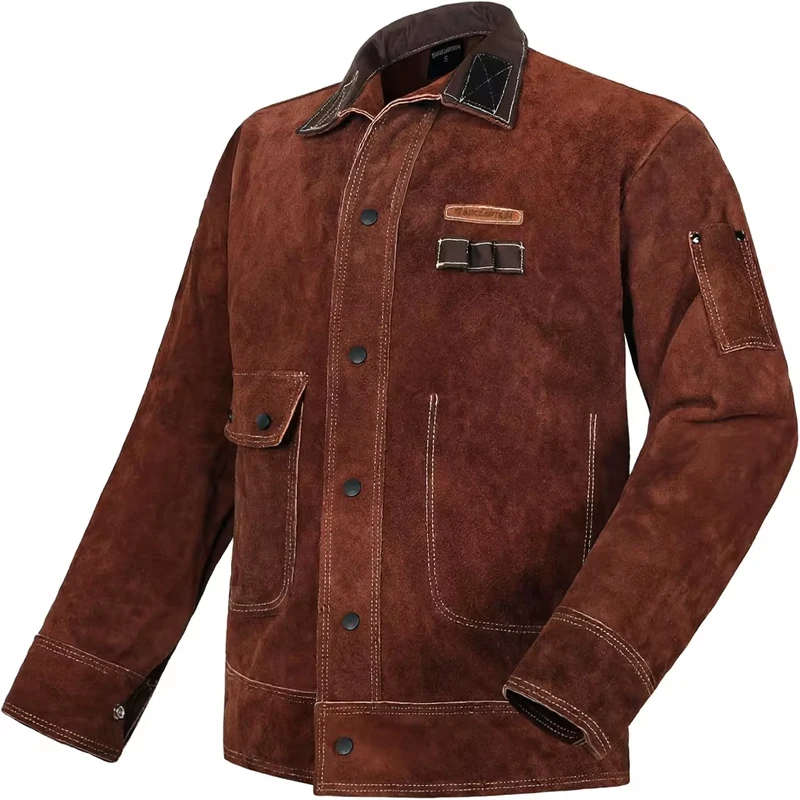 XL Leather Heavy-Duty Flame-Resistant Split Cowhide Welding Jacket for Men and Women