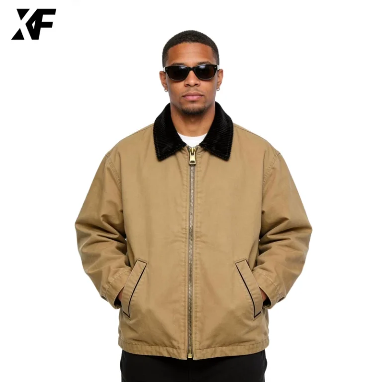 XUFEI-Original-OEM-Custom-High-Quality-Heavy-Weight-Work-Wear-Coach-Vintage-Oversized-Baggy-Cotton-Twill-Canvas-Jacket-Men