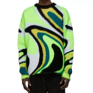 YF Custom LOGO OEM ODM Mohair Sweater Unisex Jacquard Knitwear Long Sleeve Knitted Winter Fuzzy Knit Crewneck