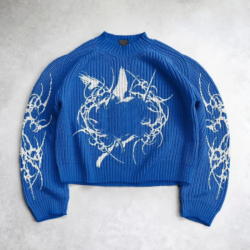 YSJY Streetwear Winter Fuzzy Thick Sweaters Oversized Crewneck Knitted Sweater Oem