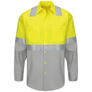 Yellow Construction Safety Shirts Hi Vis Anti static Cotton Breathable Unisex Reflective Long Sleeve Work Shirts