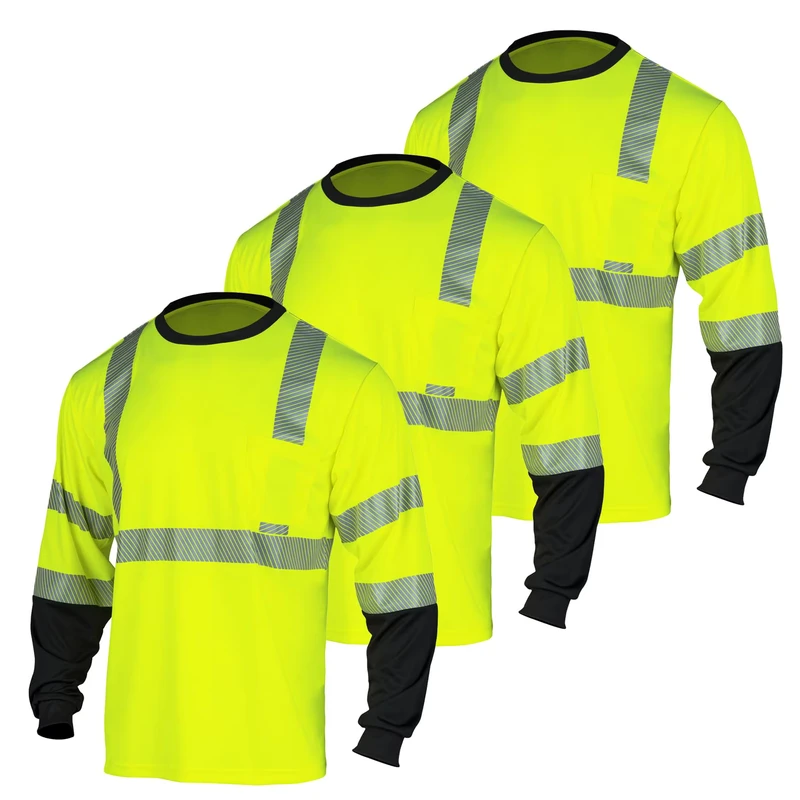 Yellow Hi Vis Summer Tshirt Construction Dri Fit 100 Polyester Landscaping Safety Work Shirts Reflective with Chest Pocket