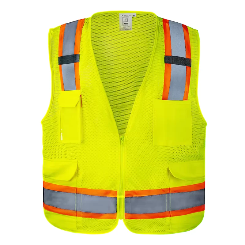Yellow Hi Vis Zipper Mesh Reflective Safety Vest with Pocket