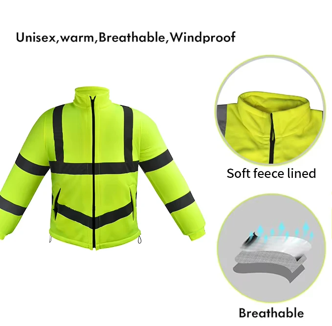 Yellow High Visibility Reflective Safety Hoodies Keep Warm Safety Reflect Hoodies With Zipper