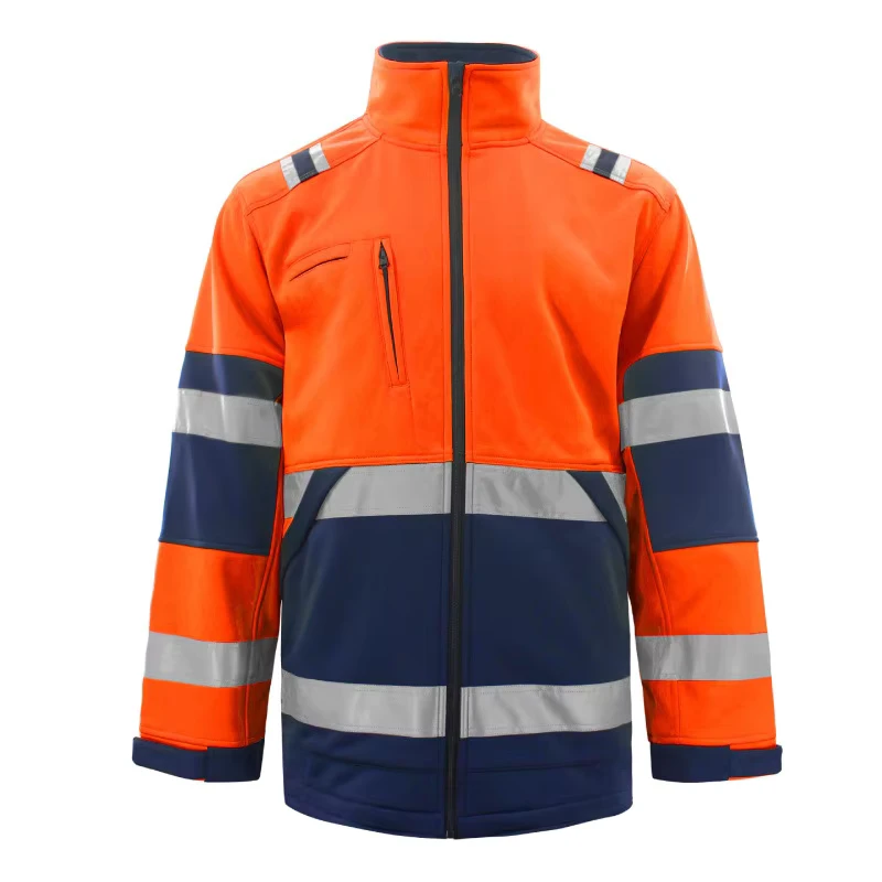 Yellow Navy Breathable Hi Vis Softshell Safety Jacket Custom Logo Reflective Workwear for Men
