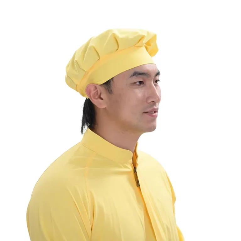 Yellow-Polyester-4-Way-Stretch-Mushroom-Chef-Hat-120gsm-Custom-Anti-Wrinkle-Kitchen-Uniform-Hat-OEM-Food-Industry-Cleanroom-Caps