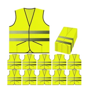 Yellow Reflective Construction Safety Vest for Adults, Waterproof Polyester, Fluorescent, Pockets