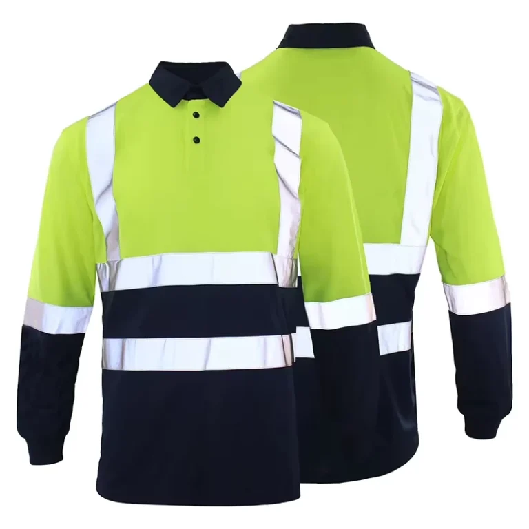 Yellow-Reflective-Safety-Polo-T-Shirt-Long-Sleeve-Work-Wear-Hi-Vis-FG-14L