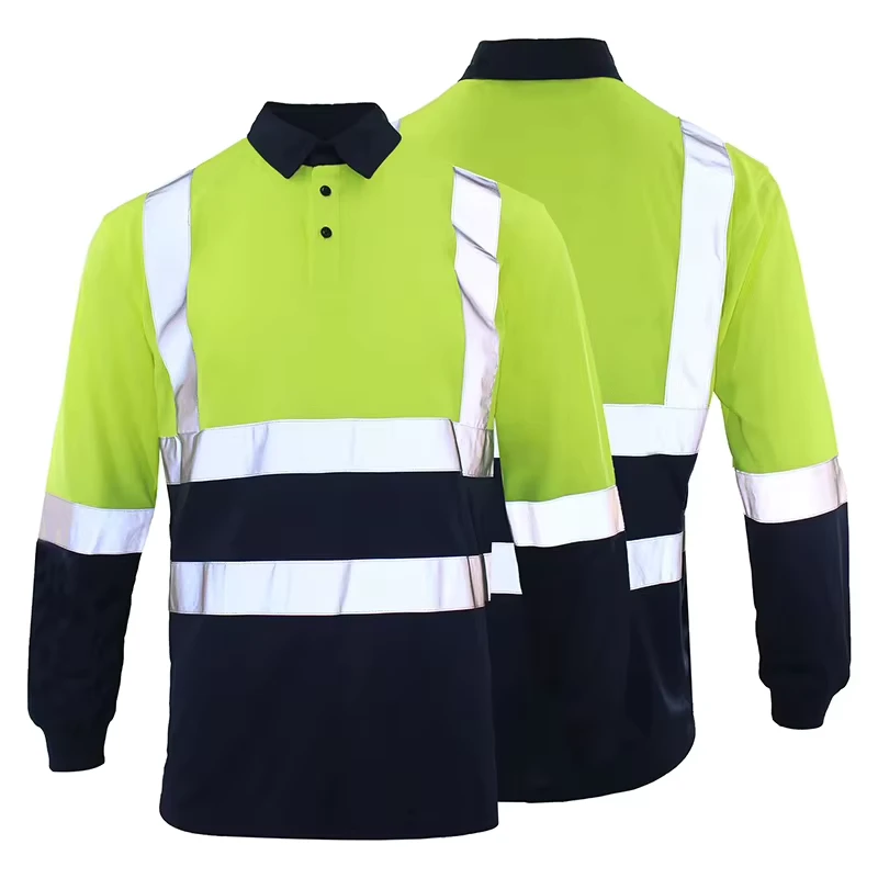 Yellow Reflective Safety Polo T Shirt Long Sleeve Work Wear Hi Vis FG 14L