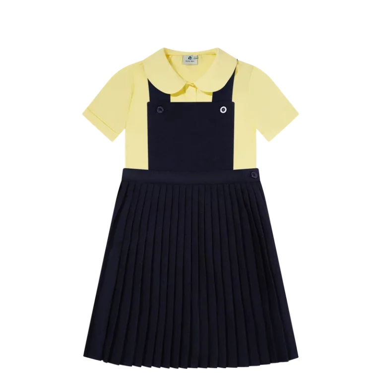 Yellow-Short-Sleeve-Shirt-and-Navy-Pinafore-School-Uniform-Set-for-Girls