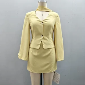 Yellow Two Piece Suit Set Blazer and Mini Skirt Tailored Suit Office and Event Wear
