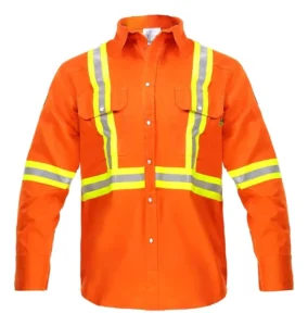 ZUJA Reflective Back Cross High Visibility Dual Tone Tape Long Sleeve Workshop Safety Workwear Shirt