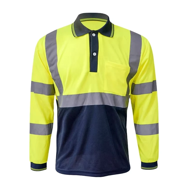 ZUJA Versatile Applications Long Lasting Durability Senior Engineer Safety Polo Shirts Long Sleeve Reflective Shirt for Men