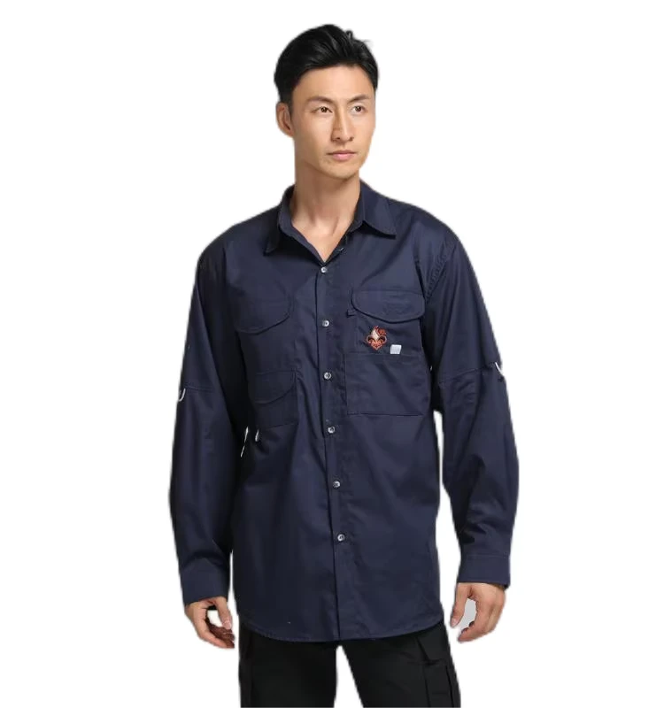 ZX 100% Cotton Long Sleeve Work Shirt Flame Resistant Safety Workwear Welding FR Shirt for Men