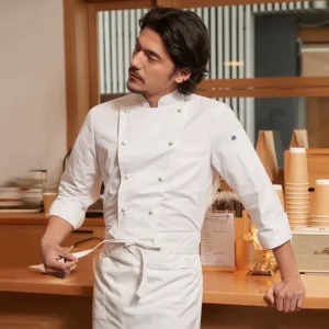 Zhenyao High End White Chef Uniforms Long Sleeved Stylish Tops Men Five Star Hotel Western Restaurant Kitchen Polyester Cotton