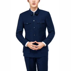 Zhongshan Office Uniform Chinese Collar Men’s Black Tunic Suit