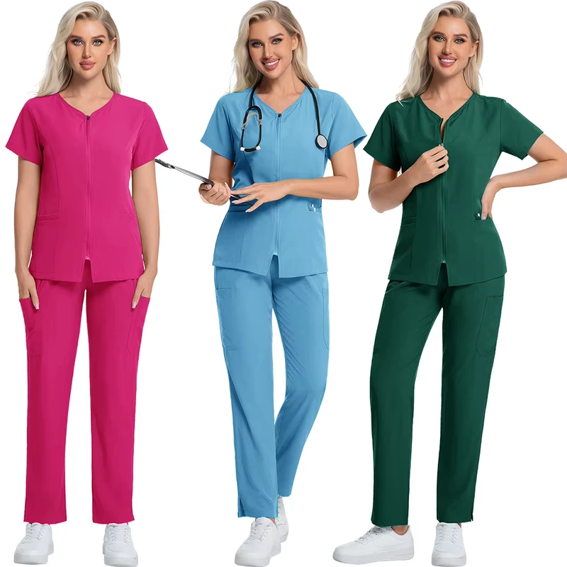 Zip up Cardigan Scrub Uniforms Sets Surgical Uniform Medical Scrubs Vendors Hospital Uniforms Straight Leg Surgical Uniforms