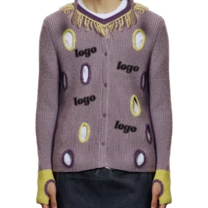 to Custom OEM ODM Jacquard Cotton Single Breasted Distressed Knitwear Large Hole Custom Cardigan Sweater for Men