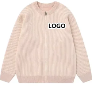 to Custom OEM ODM Knit Jacquard logo Cotton Long Sleeved Zip Crew Neck Custom Cardigan Sweater for Men